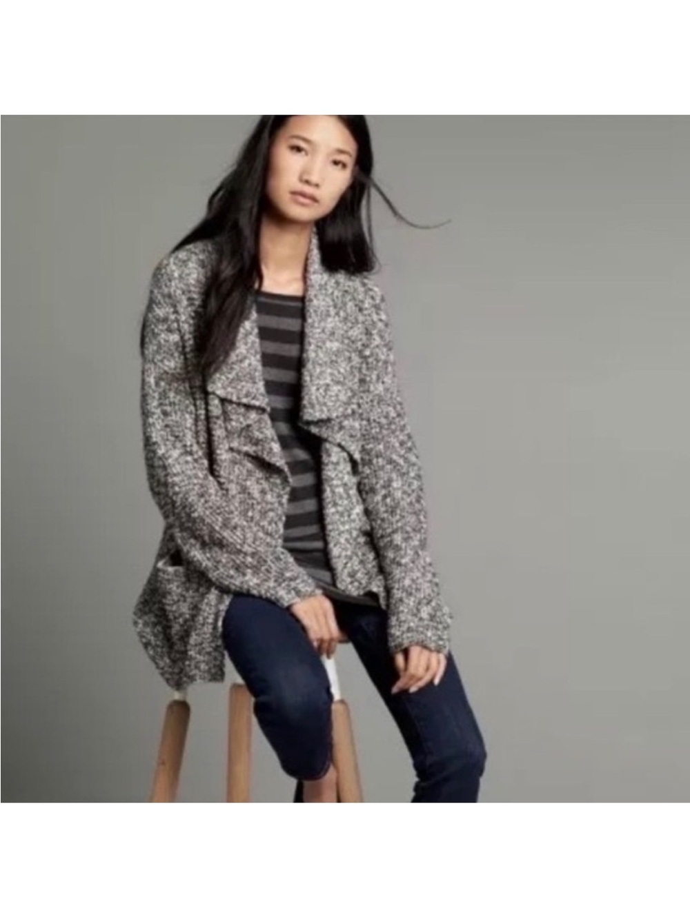 Eileen Fisher Alpaca blend Cozy Open-Front Marled Cardigan Sweater